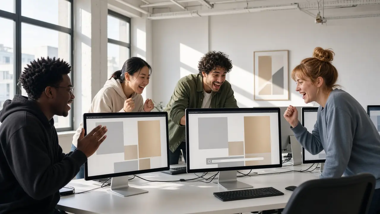 A team at monitors, in daylight, as a site goes live.