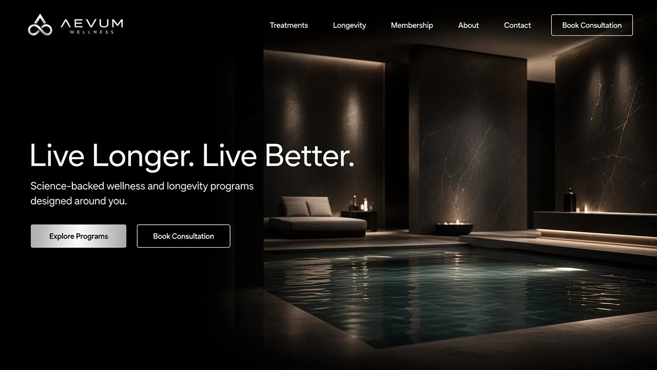 AEVUM WELLNESS website on a screen.