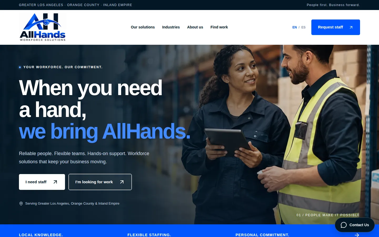 ALL HANDS homepage on a desktop screen.