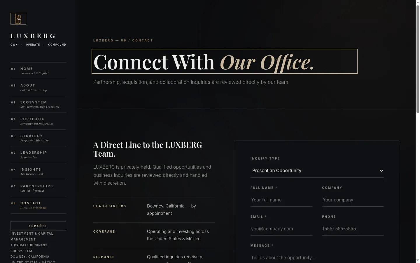 LUXBERG contact page.
