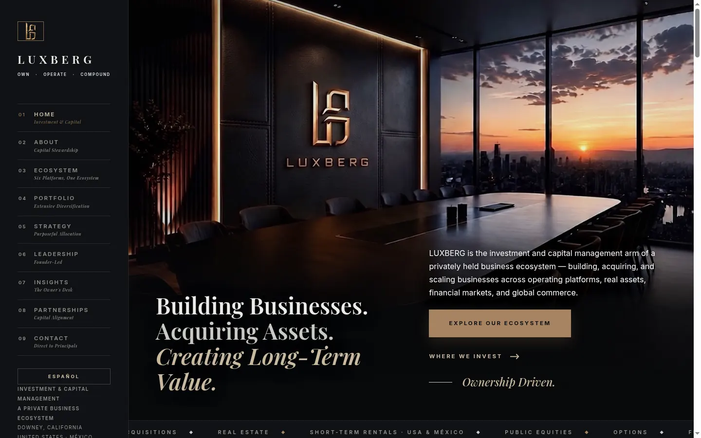 LUXBERG homepage on a desktop screen.
